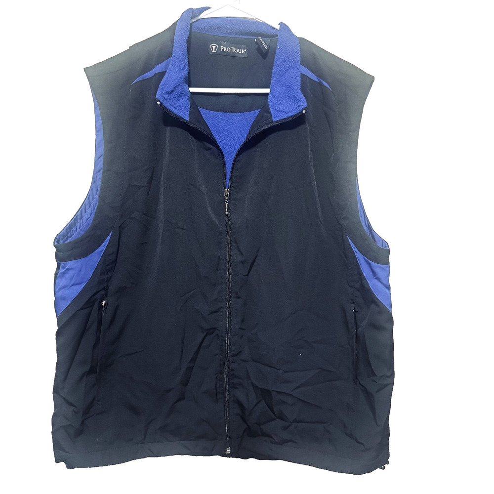 Pro Tour Full-Zip Fleece Lined Golf Vest Men's L Black & blue performance